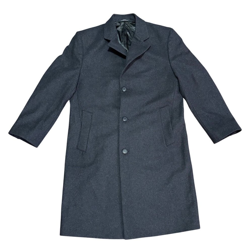 LONDON FOG SIGNATURE MENS WOOL BLEND TRENCH OVERCOAT GRAY 38S